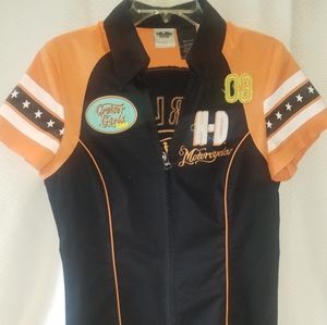 Woman zip up Harley Davidson collared shirt